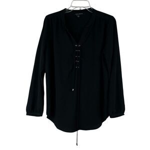 Insight Black Lace Up Sheer Peasant Blouse Medium